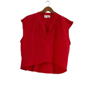 GOA Beachwear by Japna Crop Top XL Red Raw Hem V-Neck Cotton Relaxed Beachy NWOT